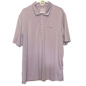 Vineyard Vines Men's Performance Polo Shirt XL Pink and blue Striped, poly/spand